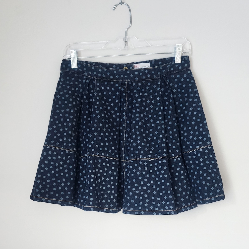 RED Valentino Navy Polka Dot Denim Skater Skirt Size 27